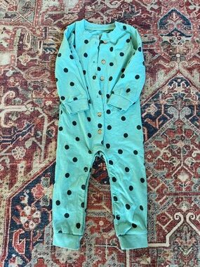 Toddler Polka Dot Footie One-Piece - Teal with Navy Dots